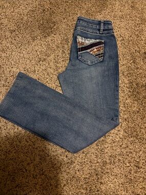 Embellished Pocket Straight Leg Jeans - Blue